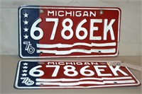 Matched pair 1976 Michigan License Plates
