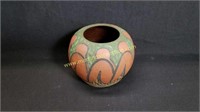 Vintage Ceramic Pot - Green & Red Color