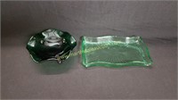 Vintage Vaseline Glass Tray & Green Glass Bowl