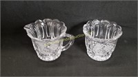Vintage Etched Glass Sugar Bowl And Creamer