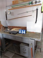 LARGE WOOD WORKBENCH WITH PEGBOARD TOP