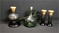Vintage Green Glass Colony Decanters & Vials