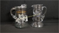 2 Vintage Etched Glass Pitchers