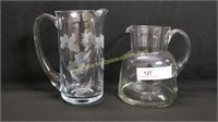 2 Vintage Clear Glass Pitchers