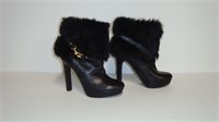 COACH Ladies Leather Black/Rabbit Fur Ankle Boots