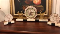 3 Piece Art Deco Marble Clock Set