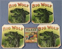 4 Big Wolf Labels & Murad Cigarette Box
