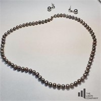 Sterling and Genuine Pearl Necklace and Earrings