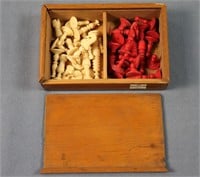 Antique Carved Bone & Wood Chess Set
