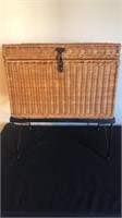Wicker chest on metal stand