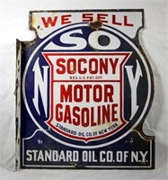 Porcelain Socony Gasoline Flange Sign