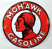 Porcelain Mohawk Gasoline Badge Sign