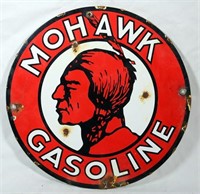 Porcelain Mohawk Gasoline Badge Sign