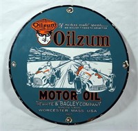 Porcelain Oilzum Motor Oil Badge Sign