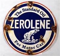 Porcelain Zerolene Oil Badge Sign