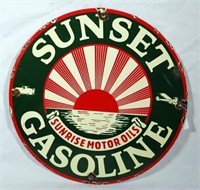 Porcelain Sunset Gasoline Badge Sign