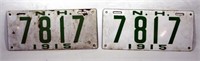 Matched Pair of Porcelain 1915 NH License Plates