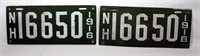 Matched Pair of Porcelain 1916 NH License Plates
