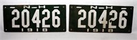 Matched Pair of Porcelain 1918 NH License Plates