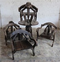 5pc Hand Carved Table and Chairs Set