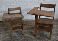 Wood Pair School Desks (AS IS) Top Loose
