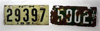 1921 & 1916 NH License Plates