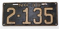 1930 NH License Plate