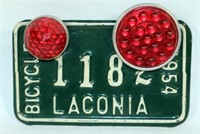 1954 Laconia Bicycle License Plate w/ Reflectors