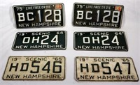 Set of 3 Matched Sets 60's & 70's NH License Plate
