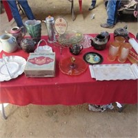 teapots, metal trays, Terra Rose Vase,  glass