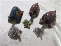 Turtles - including wooden carved and Wade