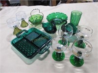 Vintage green glass grouping