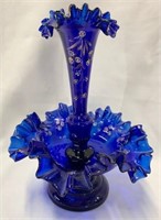 Hand Blown Hand Painted Cobalt Single Epergne