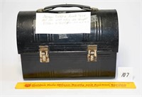 Vintage Metal Lunchbox - has a paper on it that