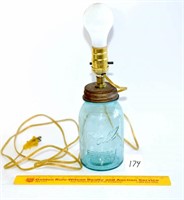 Vintage Blue Mason Jar with Lamp Adapter