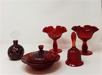 (5) Red Glass-Fenton-Imperial Items