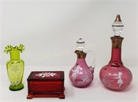 (4) Colored Glass-Mary Gregory Czech-Fenton &