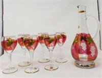 Romania Decanter Set-Etched Ruby Stain