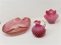 (3) Cranberry Glass-Fenton-Art Glass