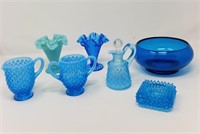 (7) Turquoise Hobnail Fenton w/ Blue Bowl