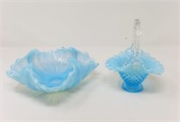 (2) Blue Opalescent Glass Bowls