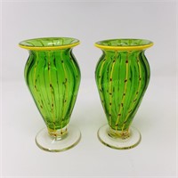 Pair Art Glass Hand Blown Vases
