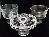 (3) Glass Cake Stand & Trifle Bowls