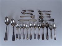 GROUPING OF COIN SILVER FLATWARE SERVICE