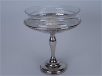 STERLING SILVER TAZZA WITH FOSTORIA LINER