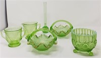 (6) Green Glass w/ Opalescent-Depression