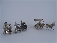DIMINUTIVE SILVERPLATE BICYCLES, HORSE-DRAWN BUGGY