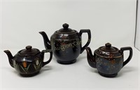 (3) Brown Teapots