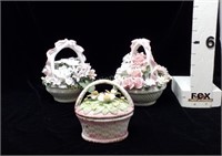 (3) Bisque Basket of Flowers