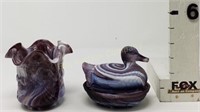 (2) Purple Slag Glass-Vase-Imperial Duck on Nest